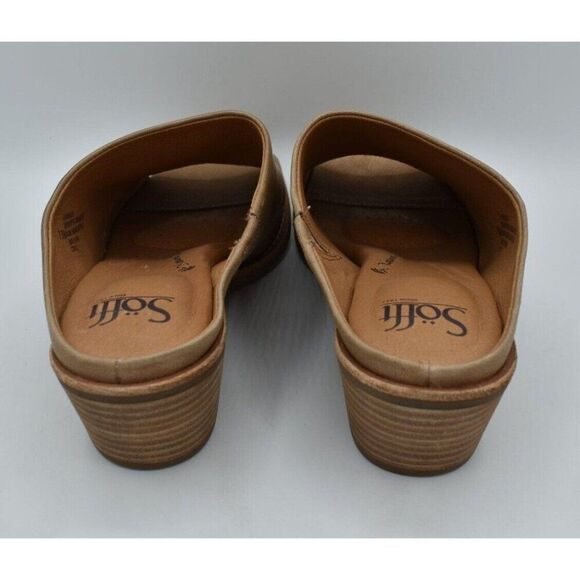 Sofft Women Sz 8 Aneesa Light Taupe Leather Slip On Heeled Mules Sandals Shoes - Picture 6 of 12